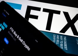 A series of smartphones display the FTX logo and mobile app adverts