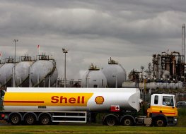 Tanker drivers working for Shell on site in Grangemouth, Scotland