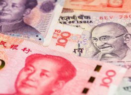 Chinese yuan and Indian rupee banknotes