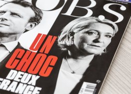 Headline in L'Obs magazine: Un choc deux France: A clash of two - between President Macron and Marine Le Pen