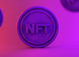 A purple coin with the word NFT