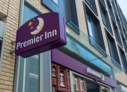Outside of a Premier Inn hotel with sign