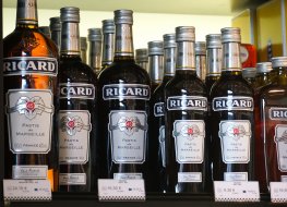 Row of Ricard pastis de Marseille bottles 