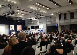 Sotheby's auctioneer Oliver Barker called the winning bid for the US Constitution