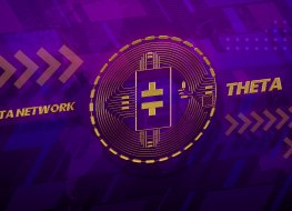 The theta network coin on a purple background