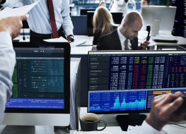 Bank workers on trading floor