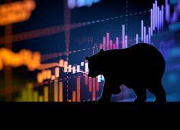Bear in front of stock chart