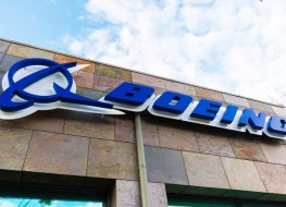 A picture of the Boeing logo at Boeing HorizonX, Boeing NeXt, Aurora Flight Sciences office building in Silicon Valley - Menlo Park, California, USA