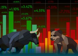 Graphic showing a bull versus bear market