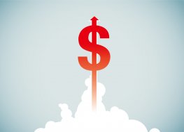 Illustration of a dollar symbol with a rocketry theme