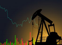 Changes in world oil prices illustration Oil pump on the background of stock charts