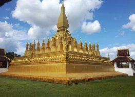 Pha That Luang, a gold-covered large Buddhist stupa in the centre of the city of Vientiane, Laos. 