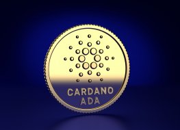 Cardano (ADA) coin on a blue background