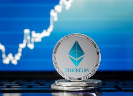 Ethereum token in front of an exchange