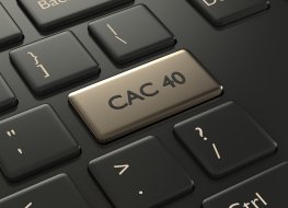3d render closeup of computer keyboard with CAC 40 index button. Stock market indexes concept.