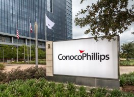 Houston, Texas, USA - September 22, 2018: Sign of ConocoPhillips at Company headquarters in Houston, US. ConocoPhillips is an American multinational energy corporation.