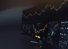 Futuristic crypto currency/stock exchange scene with chart, numbers and BUY and SELL options (3D illustration)