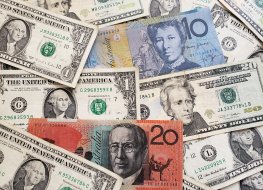 Australian dollars and US dollars; Source: Shutterstock