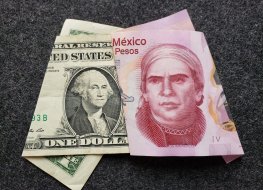 american banknote of one dollar and mexican banknote of fifty pesos