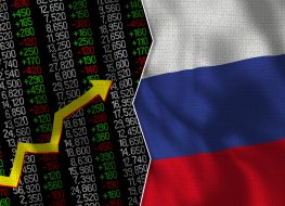 Russian flag and stock chart A picture of Russia flag with a stock exchange chart