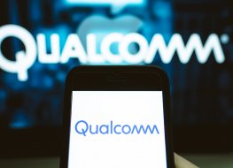 ROSTOV-ON-DON / RUSSIA - August 1 2019: Screen shot of Qualcomm logo on the iPhone. Qualcomm is a company that manufactures processors for mobile devices