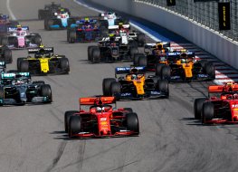 Formula 1 sport cars in a race.