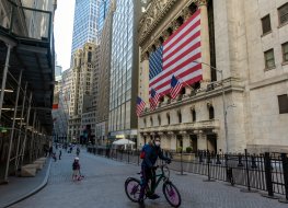 Masked biker on Wall Street 