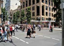 People crossing the street in Brisbane, Australia