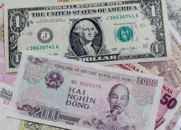 One US dollar among Vietnamese dong notes