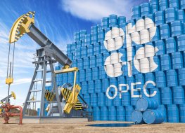 OPEC logo on the background of an oil pump