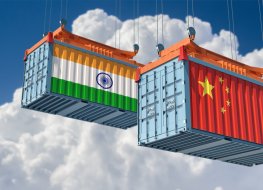 Freight containers with China and India flag.
