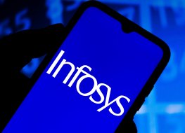 The Infosys Limited logo seen displayed on a smartphone, which accompanies the stock forecast for Infosys