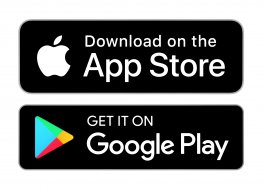 Download on the App Store and Get it on Google Play button icons, printed on paper