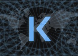 Kava (Kava) Abstract Cryptocurrency. With a dark background and a world map. Graphic concept for your design.