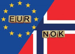EU and Norwegian flags as a concept for EUR/NOK exchange rate
