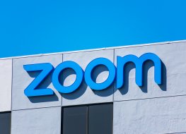 Zoom sign, logo on headquarters facade. Zoom Video Communications company provides remote video conferencing services using cloud computing. - San Jose, California, USA - 2020