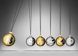 Pendulum with logos of individual cryptocurrencies