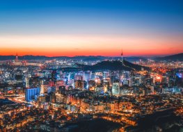 Seoul. A view of downtown Seoul during the winter sunrise.