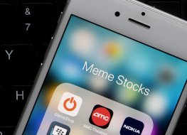 Images of meme stocks on a iPhone. 