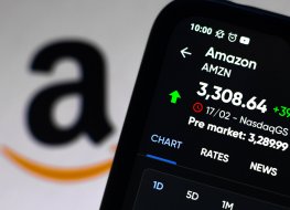 Amazon stock shown on a cell phone screen 