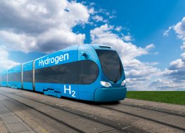 Conceptual image of a hydrogen fuel-cell train 