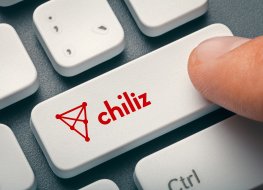 Close-up of a computer keyboard with the Chiliz logo on it