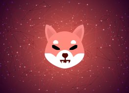 Shiba Inu coin logo design on a red background