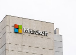 The distinctive Windows logo on signs at Microsoft Canada head office building in Mississauga