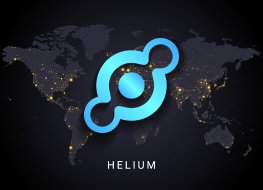 Helium logo on a world map background