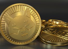 Golden coins with shiba inu (SHIB) logo