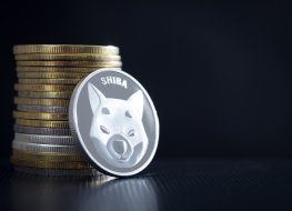 Stack of SHIB coins with one coin next to them