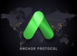 Anchor protocol crypto currency digital payment system blockchain concept. Cryptocurrency isolated on earth night lights world map background. Vector illustration