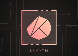 Klaytn cryptocurrency logo with circuits decoration.