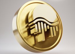Moonriver cryptocurrency coin. Gold 3d rendered coin isolated on white background.